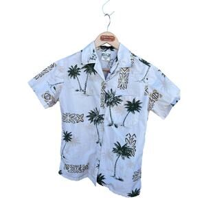 Go Barefoot Women's White Vintage Hawaiian Shirt Coco Tree Size XXS 100% Cotton